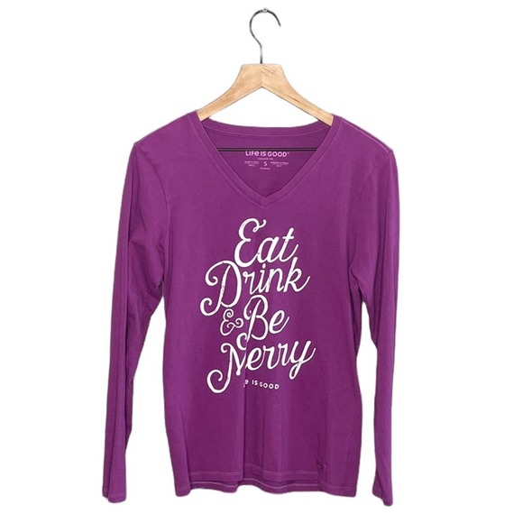 Life is Good ‘Eat Drink and Be Merry’ Long Sleeve Graphic Tee Size Small - Picture 1 of 6